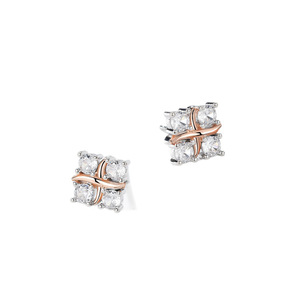 Stud Earrings S925 Silver Two Tone Four Diamond Geometric Design For Men And Women - Product Image 5
