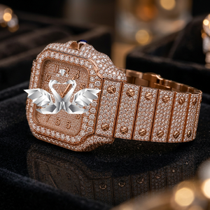 Premium Classic Fashion Men's Luxury Rose Gold Brown Dial Moissanite Analog Rubber Bracelet Watch - Product Image 3