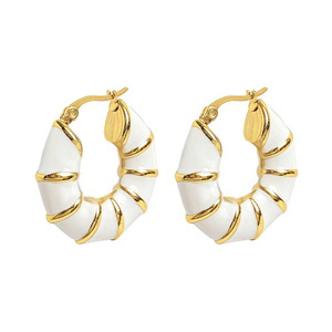 Orecchini a Cerchio Geometrici in Bambù Smaltato per Donne, Gioielli di Moda Delicati a Forma di Poligono - Product Image 1