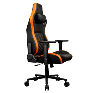 Silla Gamer Personalizada Defensor 4D con Reposabrazos, Silla de Oficina para Juegos en Cuero Naranja y Negro con Reposapiés Extensible - Product Image 2