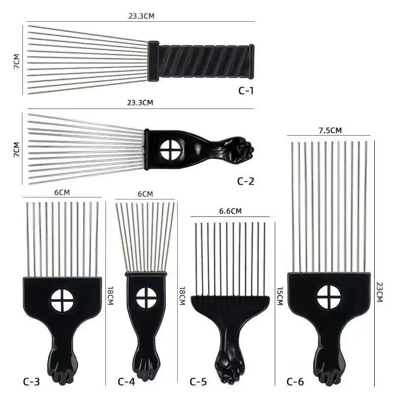 Hot Style Picks Wig Braid Hair Styling Black Afro Metal Fork Comb Set Wide Teet Fist Stainless Steel Pins Hair Pick Comb