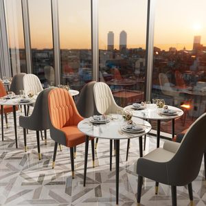 High-quality Western Restaurant <strong>Chairs</strong> Modern <strong>Dining</strong> <strong>Chair</strong> Comfortable Padded Leather with Metal Leg Restaurant Grey White <strong>Cream</strong> - Product Image 3