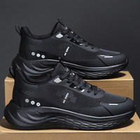 Chaussures de course respirantes en mesh noir pour hommes avec logo personnalisé, semelle en caoutchouc antidérapante, absorption des chocs, baskets basses pour la marche et le sport