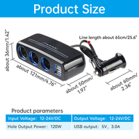 Adaptateur de chargeur de voiture double USB avec interrupteur indépendant, triple prise allume-cigare, support de téléphone multifonction séparé