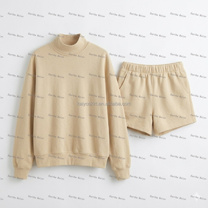 เสื้อสเวตเชิ้ตคอเต่าแบบหนา ผ้าเฟรนช์เทอร์รี่ ทรงโอเวอร์ไซส์ พร้อมกางเกงขาสั้น ชุดเซ็ตสองชิ้นสำหรับเด็กและผู้ใหญ่ สำหรับฤดูหนาว - Product Image 5