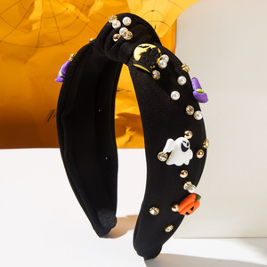 Serre-tête tendance pour Halloween, orné de perles et de diamants étincelants, avec accessoire de décoration chapeau fantôme citrouille - Product Image 2