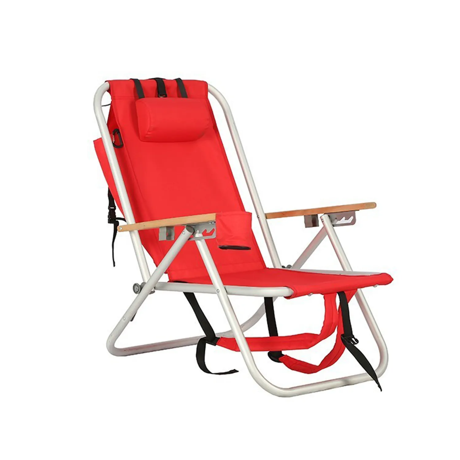 GSD açık havada ayarlanabilir sırt çantası kamp balıkçılık sandalye açık yürüyüş alüminyum plaj sandalyesi ile ahşap kollu ve Cupholder