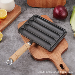 <b>Cast</b> Iron Sausage Grill <b>Pan</b> 4 Compartment Rectangular Non Stick For Baking Starch Sausages Homemade Quail Egg Roasting - Product Image 3