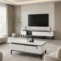 Meuble TV compact en MDF et pierre frittée blanche nordique, idéal pour salon, location économique, vente en gros