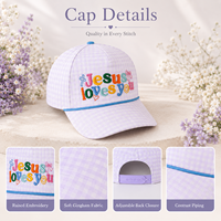 Topi Bisbol Dymf Trendy Berpola Kotak-Kotak Gingham dengan Pinggiran Melengkung, Bordir Kustom Mewah, Topi Tim