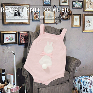 Combinaison décontractée en polyester tricoté pour bébé et tout-petit, motif lapin mignon, à bretelles, douce, avec boutons - Product Image 2