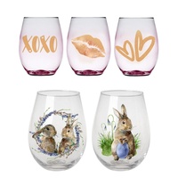 Verre à vin sans pied en forme d'œuf 17oz 16oz avec couvercle et poignée, jetable, pour fêtes et événements, logo personnalisé, vente en gros