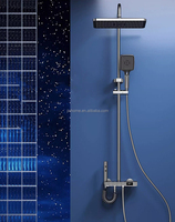 Mitigeur de douche LED en laiton de luxe avec affichage numérique Système de douche à effet pluie 4 fonctions Robinet de douche de salle de bain