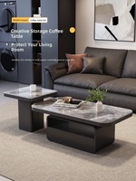 Table basse compacte avec plateau en pierre frittée et structure métallique, table d'appoint, esthétique haut de gamme, ultra-minimaliste