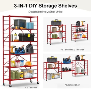 <span class=keywords><strong>Scaffale</strong></span> Pieghevole a 6 Ripiani Multifunzione Espandibile con Ruote, <span class=keywords><strong>Scaffale</strong></span> Portaoggetti in Metallo a Media Portata - Product Image 3