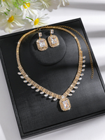 Parure de bijoux de luxe en cuivre et zircon, collier statement et boucles d'oreilles pendantes, cadeau de fiançailles ou de mariage pour femme