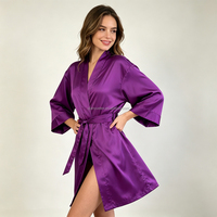 Robe courte d'été pour femme en satin de soie mat à motif uni, taille élastique, pour mariée, tenue de nuit, de matin, de fête, peignoir, robe de demoiselle d'honneur
