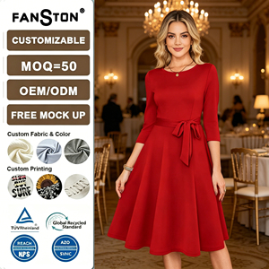 Abito da Cocktail Solido 2026 in Pronta Consegna per l'America, Vestito Vintage con Maniche a 3/4 e Collo Tondo per Ospiti di Matrimonio da <span class=keywords><strong>Donna</strong></span> - Product Image 1