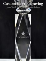 Trophée de golf en cristal gravé au laser personnalisé, colonne multi-facettes, sommet sphérique, base noire, récompense pour tournoi sportif de champion