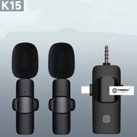Microphone sans fil 3 en 1 pour diffusion en direct K15, micro-cravate double canal