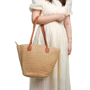 Large Straw Bags For Women Straw Travel Beach Totes Bag Woven Summer Tote Handmade Shoulder Bag Handbag