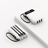 Batterie externe portable 10000 mAh avec logo personnalisé, 4 câbles de charge intégrés, double USB Type-C et lumière LED