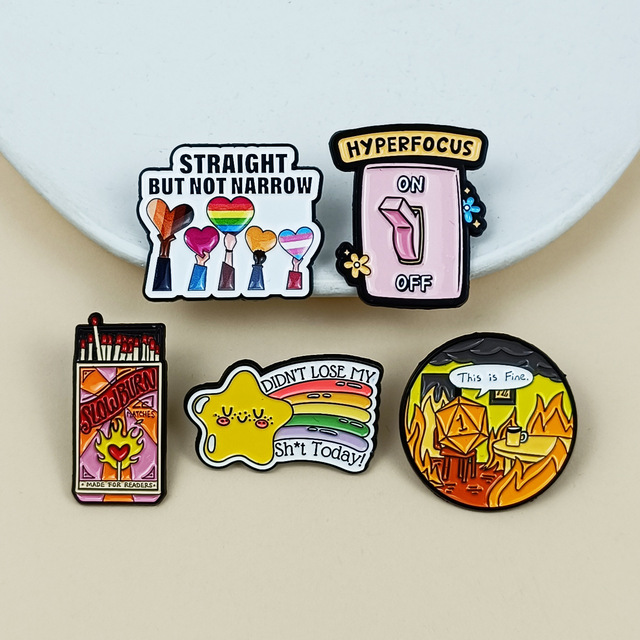 Kawaii Pink Hyperfocus ON/OFF Switch Enamel Pin Custom Zinc Metal Badge Funny Quote Letters Theme Jewelry Accessory for Bag Hat