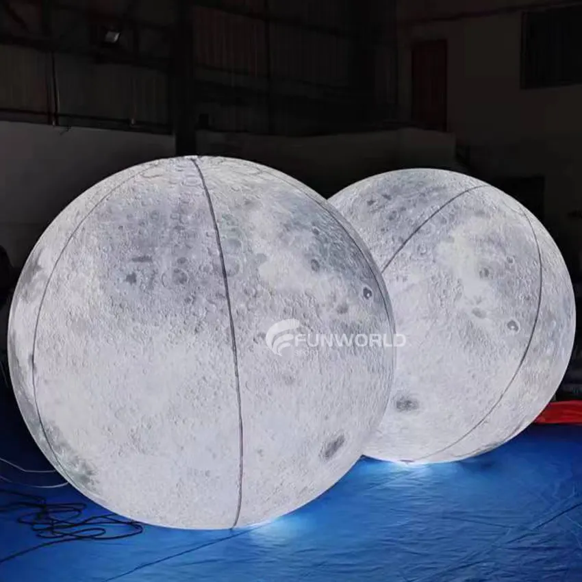 Iklan Funworldsport balon Model Bulan bola dunia tiup dengan lampu Led untuk dekorasi luar ruangan