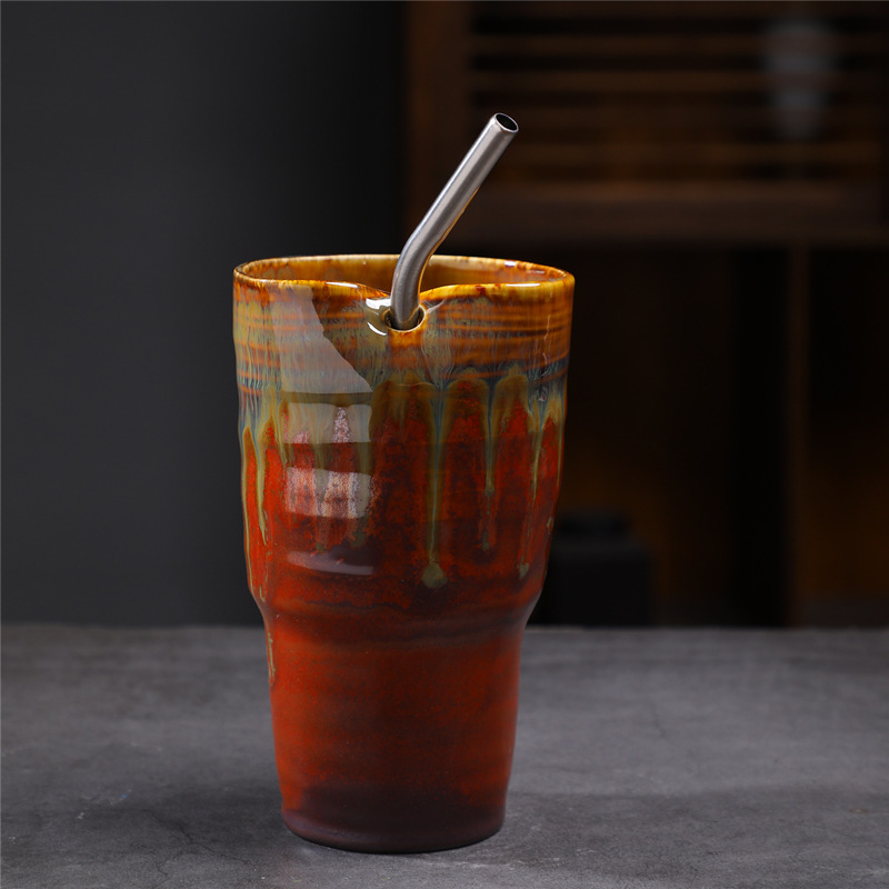 Taza con pajita para pie pequeño 334-d (marrón horno) 520ml