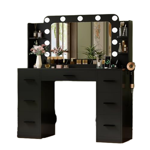Mesa <span class=keywords><strong>de</strong></span> <span class=keywords><strong>Maquillaje</strong></span> Moderna Minimalista <span class=keywords><strong>con</strong></span> Espejo e Iluminación Integrada, <span class=keywords><strong>con</strong></span> Cajones <span class=keywords><strong>de</strong></span> Almacenamiento, para Esquina <span class=keywords><strong>de</strong></span> Dormitorio - Product Image 1