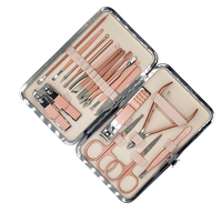 Ensemble de manucure 18 en 1, ensemble de pédicure professionnel, ciseaux à ongles, kit de toilettage avec étui de voyage en cuir, or rose