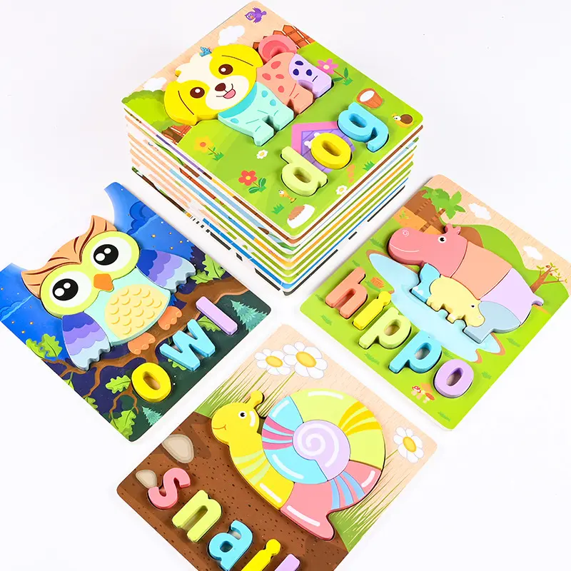 Vente chaude en bois jouets éducatifs dessin animé Animal Puzzle jouet en bois pour enfants cadeau