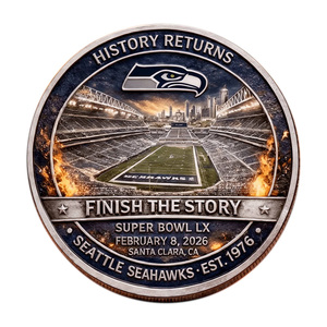 Pièce commémorative des Seattle Seahawks (est. 1976) en métal, artisanat, thème Super Bowl Santa Clara 2026, décoration de bureau, cadeau - Product Image 2