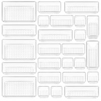 Organisateur de tiroirs de 25 pièces pour le maquillage, le bureau Boîtes de rangement en plastique PET Bacs 4 tailles pour les cuisines, les salles de bain, coiffeuse