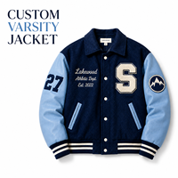 Veste universitaire personnalisée pour homme, bleu marine clair, fabrication OEM, étiquette privée, lettres en chenille, bordure côtelée, boutons, veste de lycée