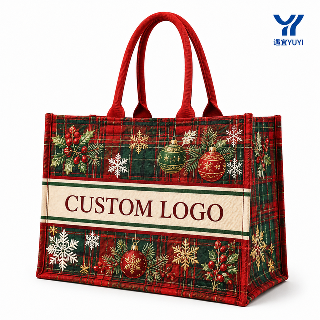 Christmas Themed Reusable 3D Canvas Bag, Heavy Duty Festive Canvas Tote Bag for Seasonal Wholesale Retail Supply
