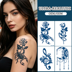 Autocollants de tatouage semi-permanents sans eau, non toxiques, décoratifs pour le corps, à l'encre de fruits, motifs personnalisés : <span class=keywords><strong>Scorpion</strong></span>, Rose, Note de musique, Lune, Attrape-rêves - Product Image 1