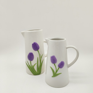 Florero de cerámica de mesa de flores de tulipán con pintura de mano decorativa con forma de flor interior para Decoración - Product Image 4