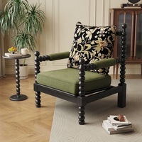 Fauteuil de détente moderne en bois massif avec dossier haut confortable et assise rembourrée pour salon, hôtel, appartement, balcon