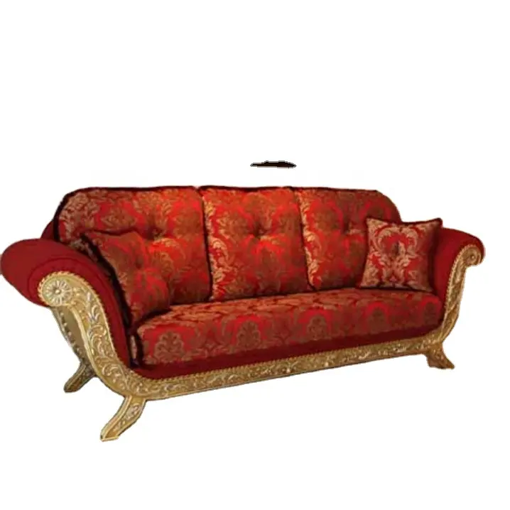 Foshan High Quality Ottoman Sofa Set Turkish Classical European Style Solid Wood Gold Wood Carving Living Velvet OEM Whole House