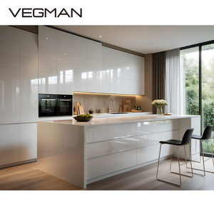 Set di Mobili da <span class=keywords><strong>Cucina</strong></span> Moderni su Misura <span class=keywords><strong>con</strong></span> <span class=keywords><strong>Isola</strong></span> e Lavello, Armadietti Completi in PVC e Melamina, Cucine Contemporanee Popolari - Product Image 4