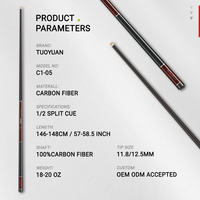 Harga Pabrik Tongkat Biliar Serat Karbon 11.8/12.5mm Tip 1/2 Split Cue 8 Joint Tongkat Biliar Teknologi Serat Karbon