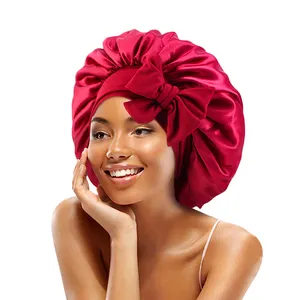 In stock Hair Bonnet formato Jumbo per dormire raso Bonnet elasticizzato cravatta Band per donne lunghi capelli ricci treccia