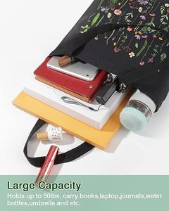 LILA LILA Cotton <b>Canvas</b> Tote Bag Multi-Pocket Vest Design Logo Drawstring Closure Foldable for Gift Giving <b>Plain</b> Shopping Bags - Product Image 4