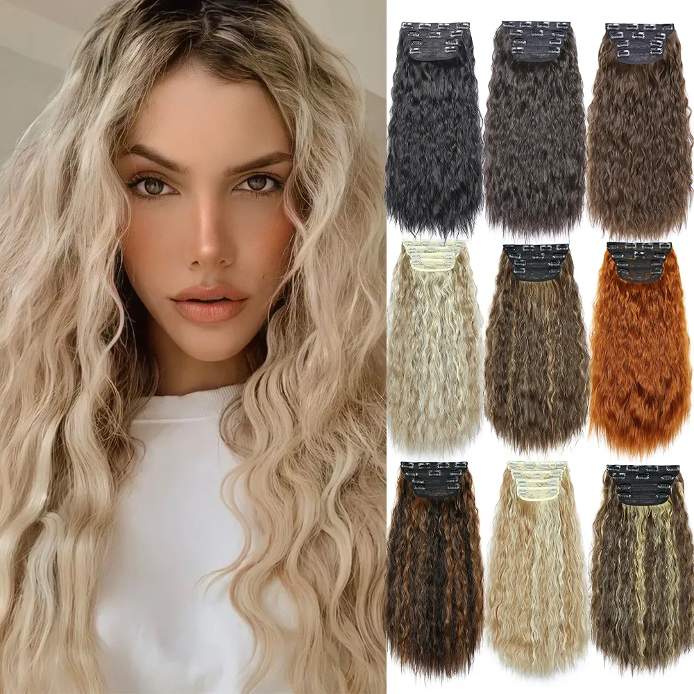 New Synthetic Fiber Hair Extension Water Wave Corn Curl Deep Wave Loose Curly Wig 20Inch 11 Clips Clip In Hair Extensions