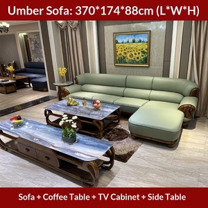 Muebles de Sala de Estar Estilo Chino Moderno, Lujo Ligero Nórdico, Madera Maciza, Esquinero, Cuero Simple, Estilo Chino Imperial - Product Image 5