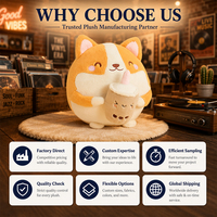 Boneka Corgi Kustom Warna Cokelat Muda 26cm Boba Tea Kawaii Isi Kapas PP Produsen Boneka OEM untuk Pasar