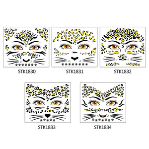 Nuovo Trucco per Costume di Halloween, Glitter per il Viso, Tatuaggi Finti di Ghepardo, Adesivi Temporanei per Tatuaggi Viso con Stampa Dorata di <span class=keywords><strong>Gatto</strong></span> e Leopardo - Product Image 3