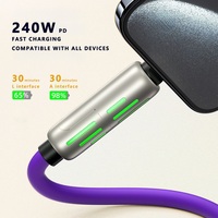 Câble USB C HOT Chubby 240W 4-en-1 de 2 m, USB A/C vers C/Lightning avec lumière pour téléphones Apple 17 16 15 14 Pro Max