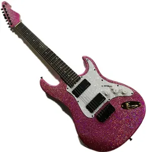 Guitarra elétrica de 7 cordas marca rosa, corpo de guitarra elétrica com flash pó